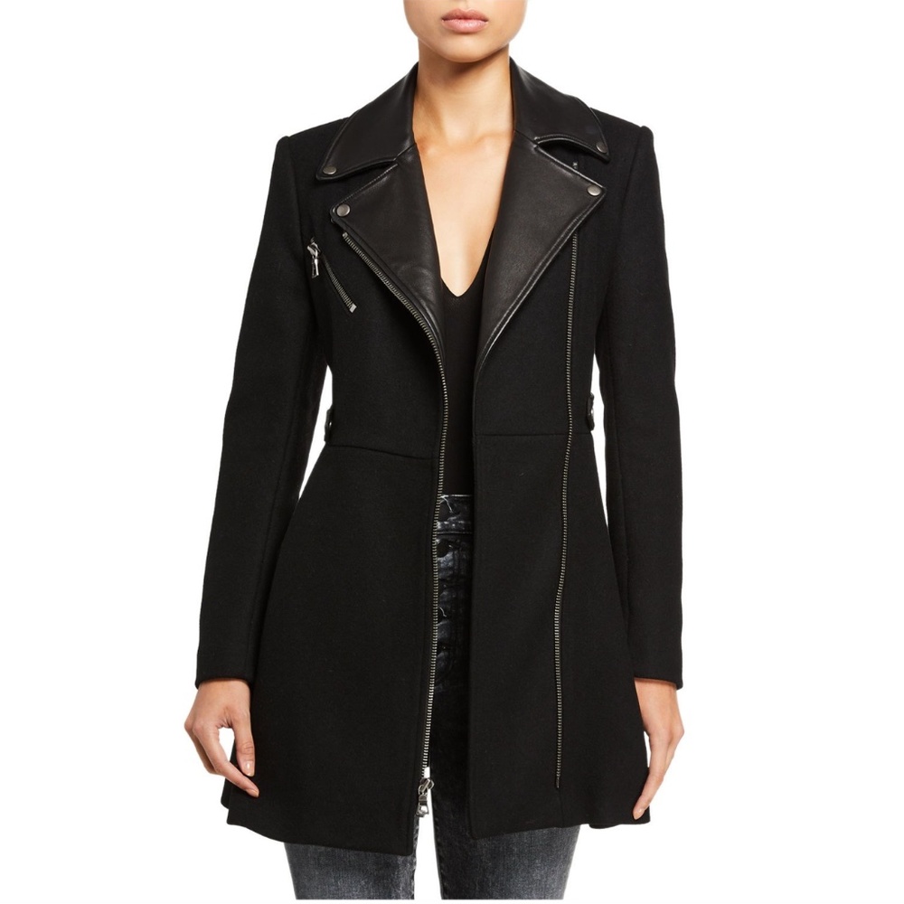 Alice + Olivia Cody Leather-Trim Midi Coat - Picture 2 of 5